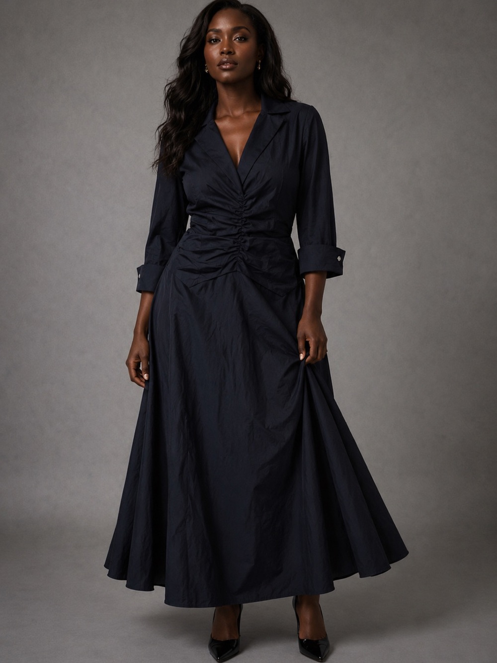 Escada Black Long Sleeve Maxi Dress with Button Cuffs